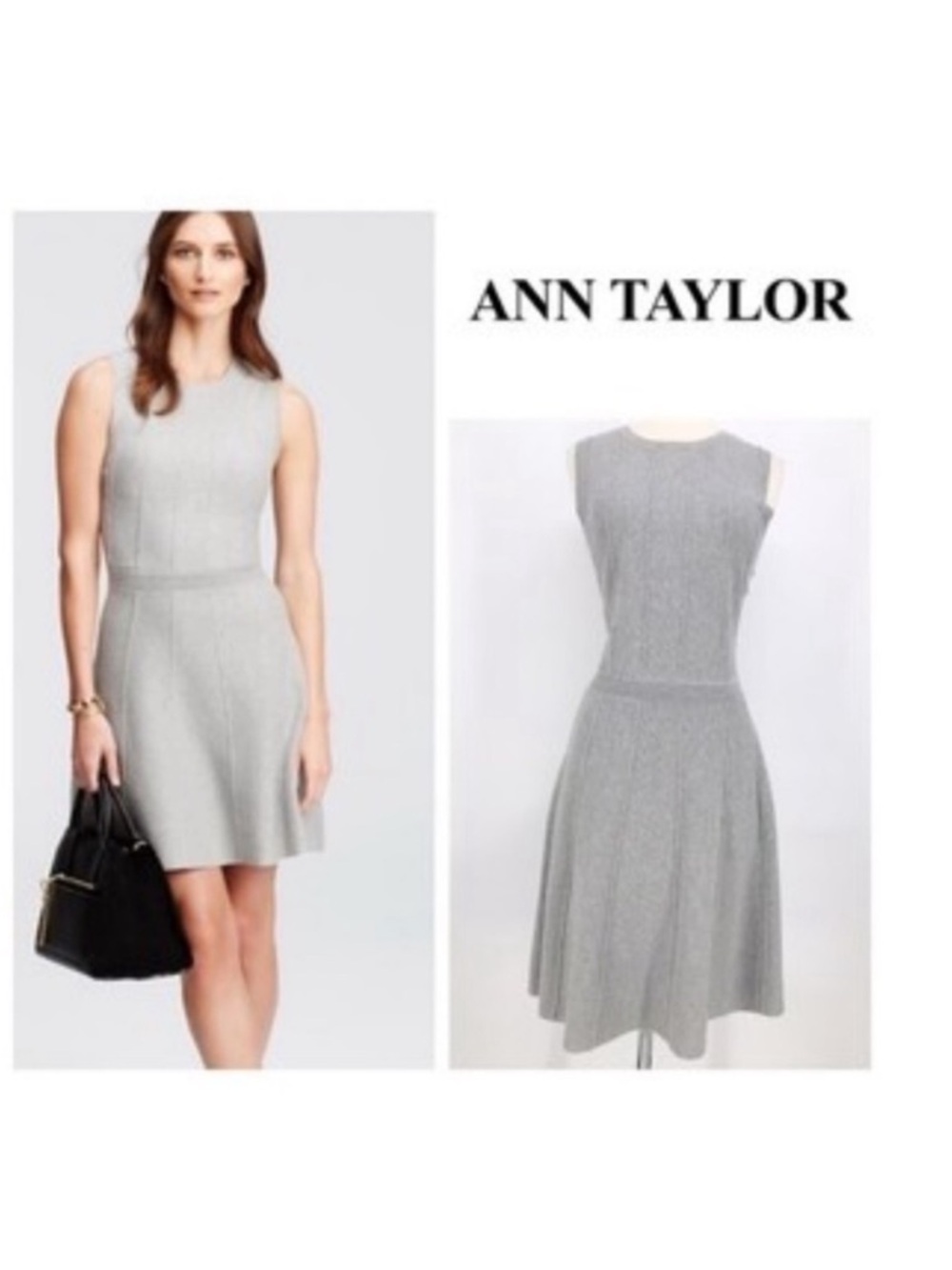 NEW Ann Taylor Women's Light Gray Midi Ribbed Fit & Flare Sweater dress Large
